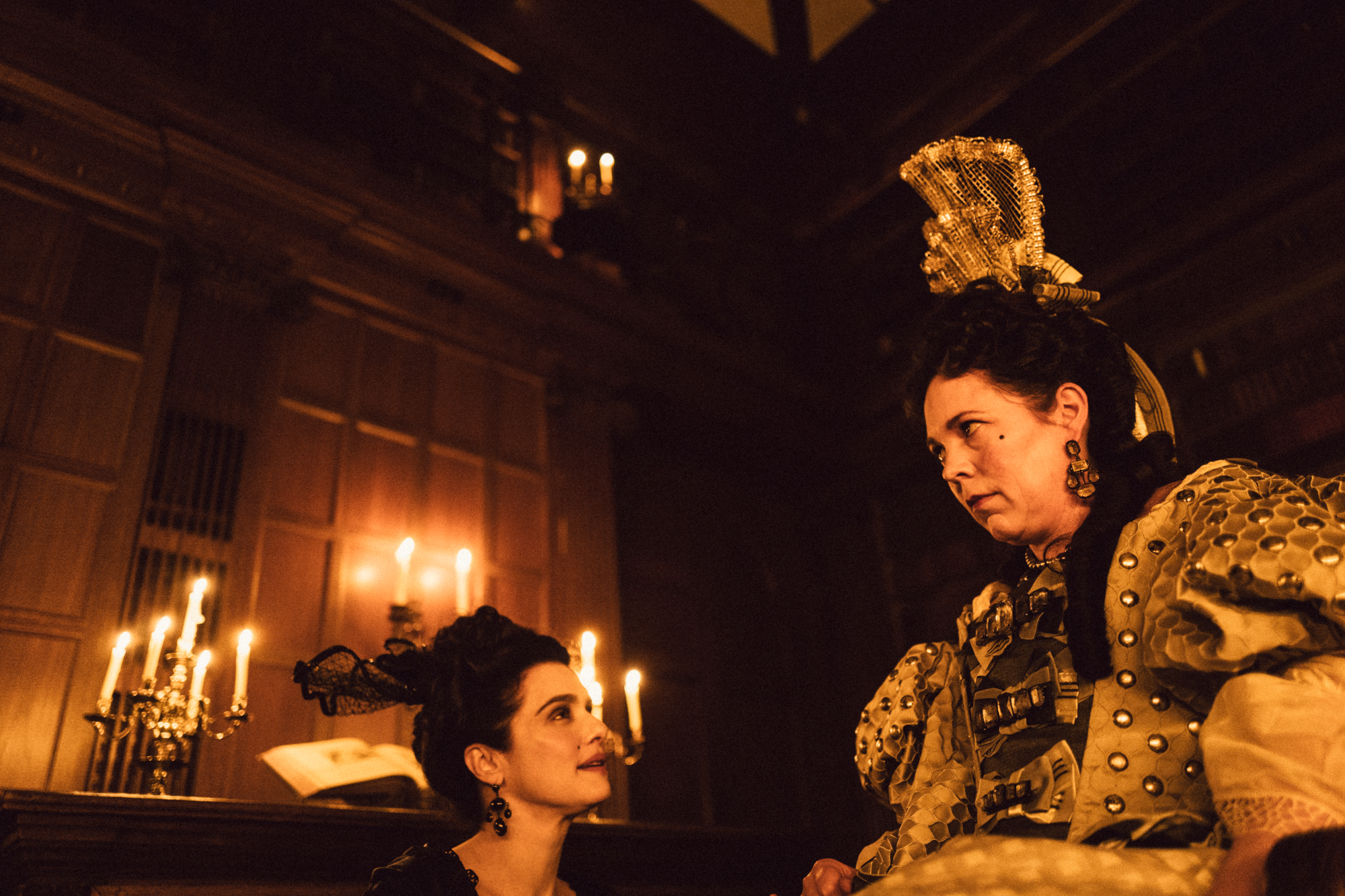 Rachel Weisz, left, and Olivia Colman star in Fox Searchlight Pictures' "THE FAVOURITE."